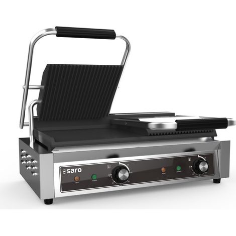 Grill contact double - Température +50/+300°C - Plaque sup nervurée/inf lisse - Saro