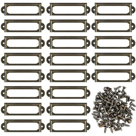 Porte-étiquettes en métal Lot de 50 bronze S-59 x 17 mm avec vis pour tiroirs bibliothèque cave à vin (1/4)