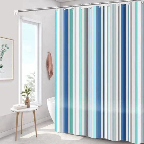 Cortina de ducha - 180 x 200 cm - rayas románticas - poliéster - color - con ganchos - Antimoho - Impermeable - Decoración de baño (1/5)