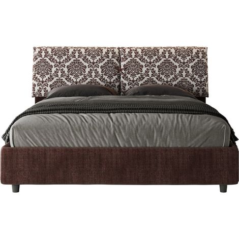 Letto Matrimoniale 160x200 cm con Rete e Contenitore con Testata e Alzata Comoda Imbottito in Tessuto Agata Mados Bordeaux (1/5)