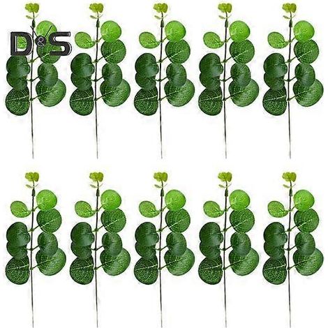 10 branches d'eucalyptus artificielles avec tige, réalistes et réutilisables, pour décoration de table, accessoires photo et autres.Vert foncé (1/5)