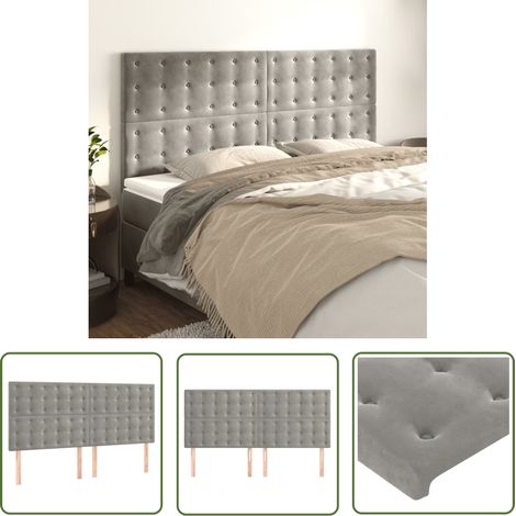 The Living Store Têtes de lit 4 pcs Gris clair 80x5x78/88 cm Velours - Tête De Lit - Tête De Lit Velours - Meuble Chambre - Literie - Décoration Chambre (1/5)