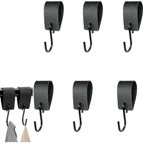 Ganci a S in metallo, 6 pezzi con anello in pelle, ganci sospesi a forma di S per cucina, bagno e camera da letto, mini ganci a S (nero) (1/5)