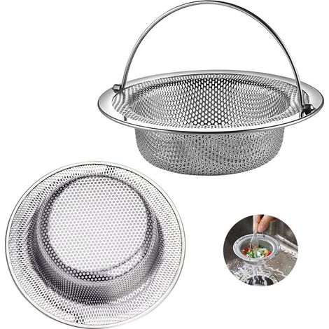 (11 x 3 x 8 cm), Lot de 2 crépines d'évier avec poignée en acier inoxydable, grille d'évier de cuisine, bouchon d'évier de cuisine, filtre anti-obstruction pour évier de cuisine/salle de bain (11 cm d (1/5)