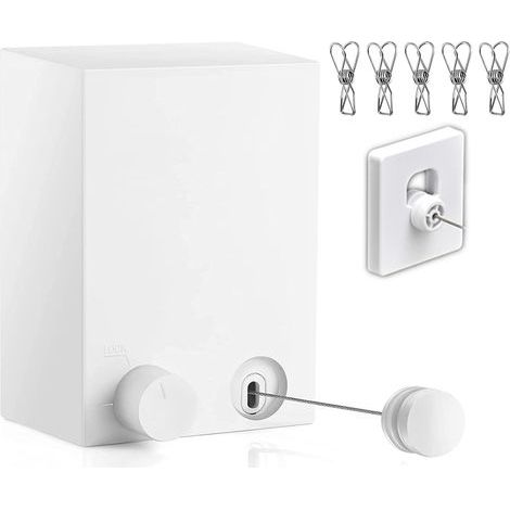Séchoir à linge d'intérieur rétractable, acier inoxydable, boîtier ABS, blanc (1/4)