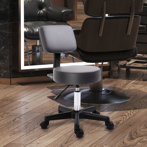 Sgabello da salone, regolabile in altezza, ergonomico, girevole a 360°, con 5 ruote, rivestimento sintetico, grigio. (1/5)