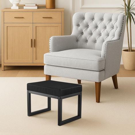 Storage Stool Storage Box Cotton Ottoman 4 Wood Legs Footstools With Storage Space (Black, 30x41x32cm) (1/5)