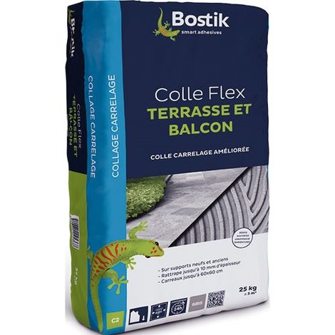 Bostik – Colle extérieure pour carrelage 25kg – Pour tous supports rigides – Couleur gris – Résistante aux intempéries