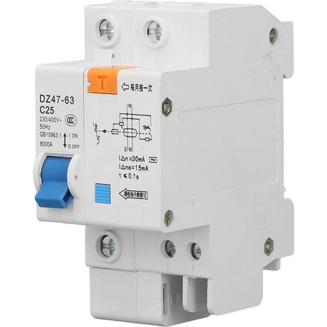 Disjoncteur différentiel 1P+N 25A 230V/400V DZ47LE-63 C25 Protection de fuite à la terre, interrupteur de sécurité 25 ampères (1/5)