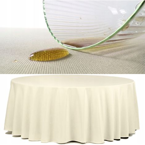 Tovaglia liscia beige antimacchia per tavolo rotondo, 320 cm, poliestere, 180 g