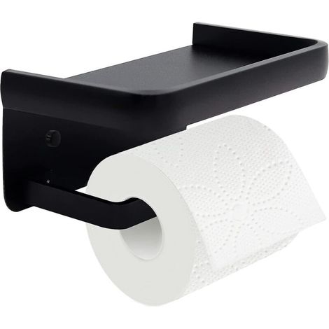 Moderner, selbstklebender Toilettenpapierrollenhalter mit Ablage, schwarz, für das Badezimmer. (1/4)