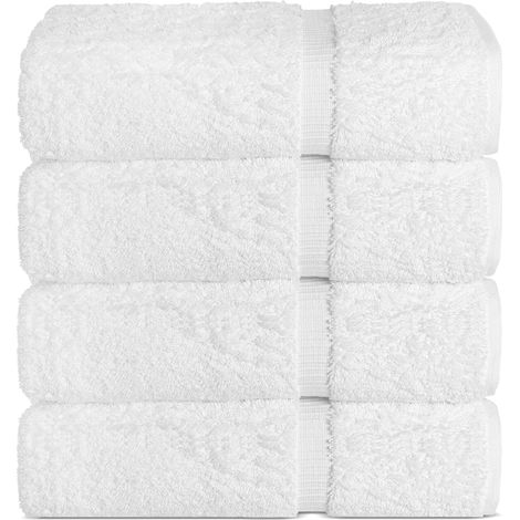 Serviette De Bain - Coton Turc 600 G M2 - Blanc - Idéal Pour Salle De Bain Et Spa - Lot De 4 (1/5)
