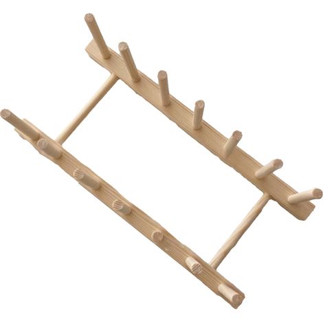 Égouttoir à vaisselle vertical en bois de pin, 6 compartiments, avec base stable pour tasses et planches à découper (1/5)