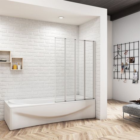 120x140cm Badewannenaufsatz 4mm ESG 4-teilige Duschwand Faltwand Glaswand auf Badewanne (1/5)