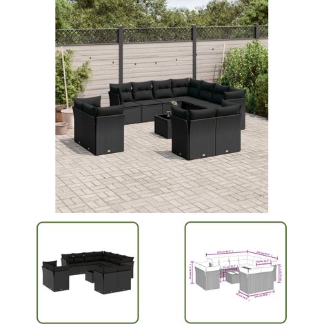 The Living Store 12-tlg. Garten-Sofagarnitur mit Kissen Schwarz Poly Rattan - Gartenmöbel - Outdoor Möbel - PE-Rattan - Lounge Set - Esstisch (1/3)