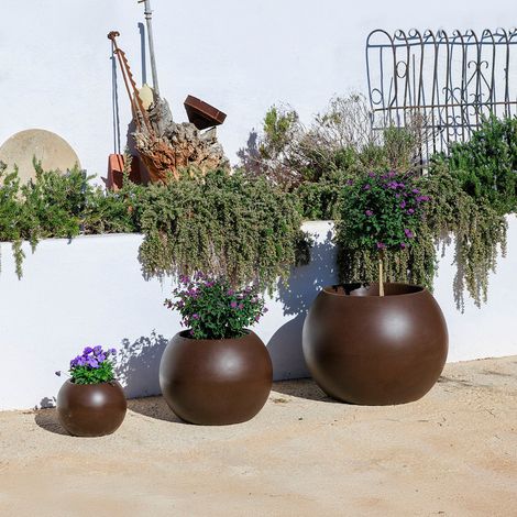 DALIA 50. Macetero redondo para plantas y flores de polietileno de ø37,5x50 cm cm para exterior e interior muy resistente. Color bronce
