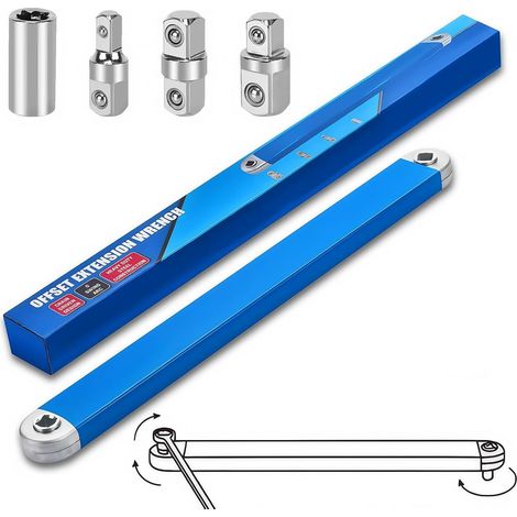 Chiave a bussola con prolunga offset, chiave a forchetta a cricchetto, prolunga a cricchetto, con adattatori per attacco quadro da 1/2", 1/4" e 3/8", bussola di azionamento, chiave a cricchetto per sp (1/5)