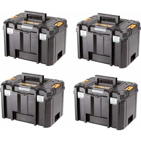 Dewalt – Pack de 4 coffrets de rangement TSTAK VI – Loquets latéraux pour connectivité – Serrures en métal pour usage intensif – Poignée large pour transport facile