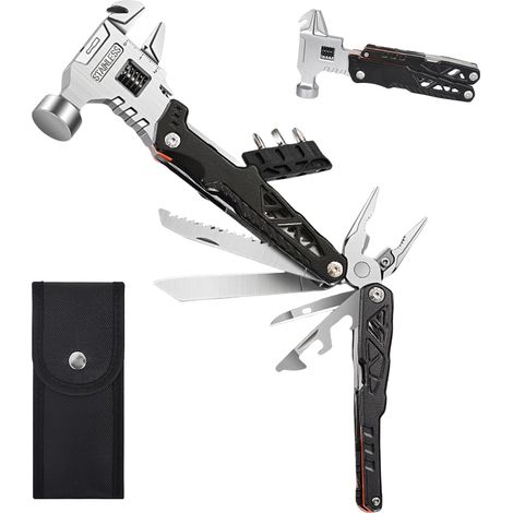 Marteau multifonction 18 en 1 - Acier au carbone - Outil multifonction portable pour le camping, la randonnée, les urgences, la survie en plein air - Noir (1/5)