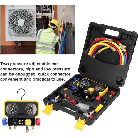 Kit de remplissage de réfrigérant pour climatisation avec double manomètre, kit d'entretien de réfrigération à pression réglable, raccord en laiton, appareil de réparation de climatisation