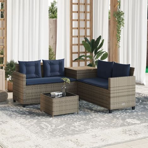 vidaXL Divano da giardino con Tavolino e cuscini a forma di L in Polyrattan Grigio