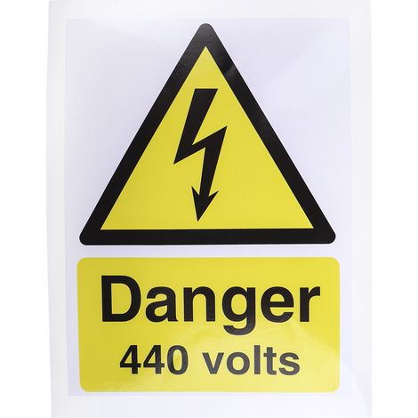 Panneau de danger, avec pictogramme : Danger Electricité " Danger 440 Volts " , Auto-adhésif  ( Prix pour 1 )