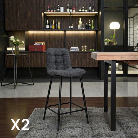 Chaise de bar anthracite motif damier (lot de 2) LOMBARDIE (1/5)