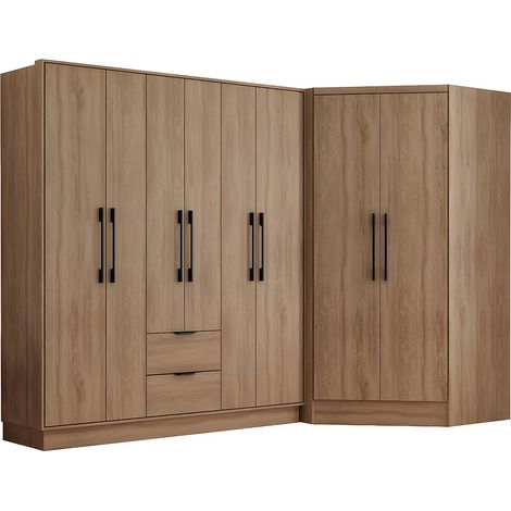 Armadio angolare 8 ante e 2 cassetti L263 cm Naturale - FEOVA