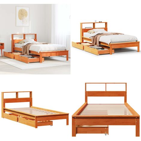 Letto Libreria senza Materasso Marrone Cera 90x190 cm in Pino - Letto con cassetto - Letto in legno