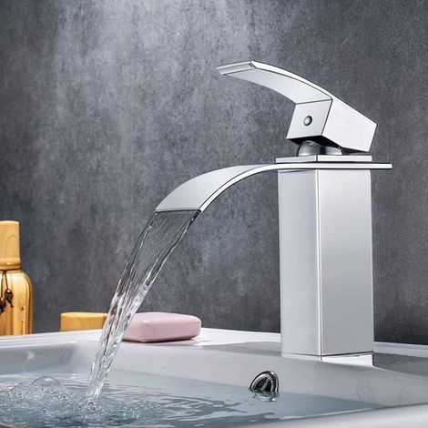 1 waterfall basin tap, chrome bathroom mixer tap, solid brass G 3/8 for modern basin (1/4)