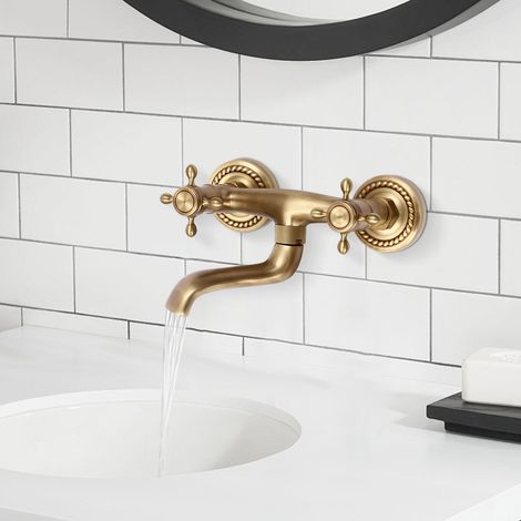 Rubinetto bagno retrò con due manopole, rubinetto vasca girevole 360°, rubinetto vasca a cascata (1/5)