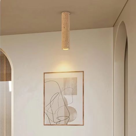 Plafonnier cylindrique en travertin, style japonais, lustre, douille E27, éclairage d'ambiance, luminaire en pierre, idéal pour coiffeuses et balcons