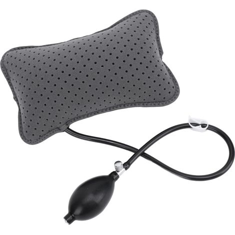 Cómoda almohada lumbar inflable de color gris oscuro, fabricada en poliéster, para trabajar en la oficina. (1/5)