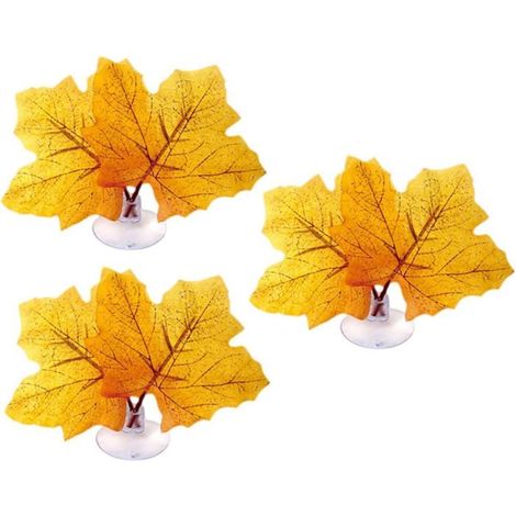 3pcs Feuilles artificielles avec ventouses, décoration de fausses plantes remplaçables, décoration de terrarium, accessoires de jeu