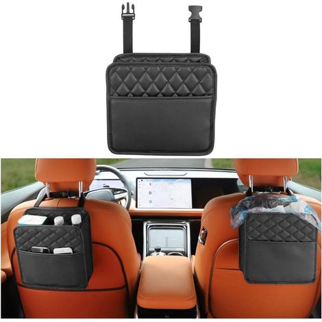 Leder Auto Mülleimer & Organizer, Aufbewahrungstasche für Rücksitz, Schwarz (1/5)