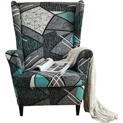 Housse extensible pour fauteuil à oreilles, imprimée, en élasthanne, protectrice pour meubles, antidérapante et douce, Old Town (1/5)