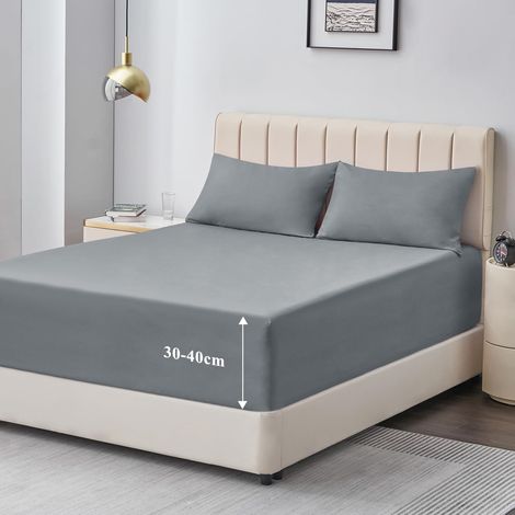 Drap Housse 160x200 Grand Bonnet 40 cm Drap Housse 2 Personnes 160 x 200 Grand Bonnet 40 cm Matelas en Microfibre avec Élastique Tout Autour, Gris (1/5)