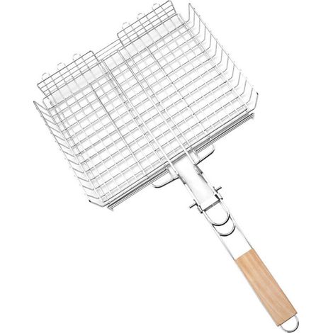 Barbecue double réglable, Acier Chromé/Bouleau FSC, 32 x 25 x 5 cm, Argent,Barbecue double réglable, Acier Chromé/Bouleau FSC, 32 x 25 x 5 cm, Argent (1/4)
