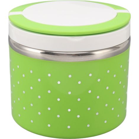 Boîte à lunch ronde isotherme, étanche et portable, grand format, idéale pour l'école, le bureau et les voyages. Verte. (1/5)