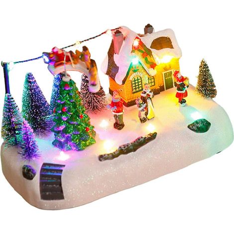 Décoration musicale festive à LED en résine avec mélodies de vacances pour la maison et la boutique - Boîte à musique de Noël avec lumières (1/4)