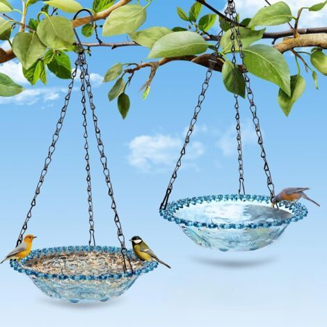 Set mit 2 hängenden Vogeltränken, hängenden Futterstellen für den Außenbereich, Vogeltränken, Gartendekoration, blau (1/5)