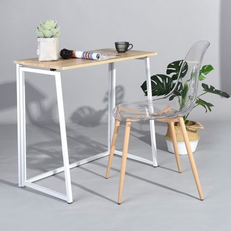 Bureau 80x44x74 cm en bois naturel et métal blanc (1/3)