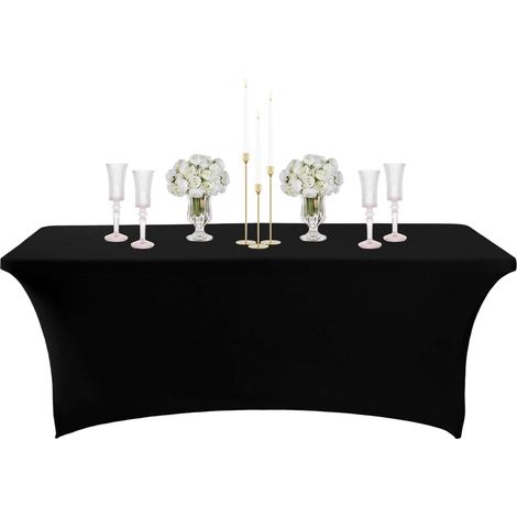 1 Nappe Rectangulaire,Spandex Noir 183cm,Anti Tache Imperméable,Lavable Extensible,Pour Mariage Fête Cuisine