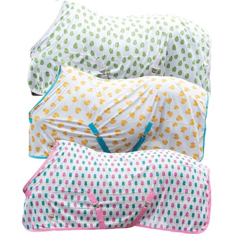75 cm, blu e giallo papere: Coperta antimosche per cavalli modello Naples con stampa