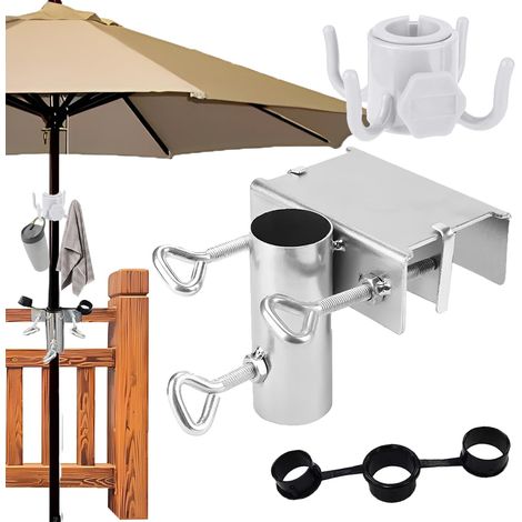 Fixation de Parasol pour Table, Support de Parasol en Métal pour Balcon, Pied de Parasol Balcon, Pince de Table pour Parasols de Jardin, Attache Parasol Balcon, pour Balcon et Terrasse (1/5)