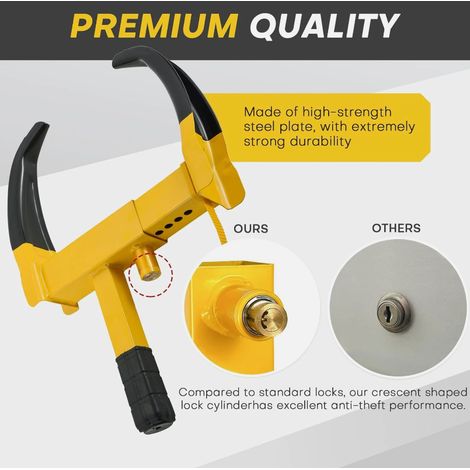 Antivol de Roue Réglable 9 Positions - Cadenas de Sécurité en Acier Haute Résistance - Antidémarrage pour Camping-Car, Remorque, Camion - Couleur Jaune/ Rouge