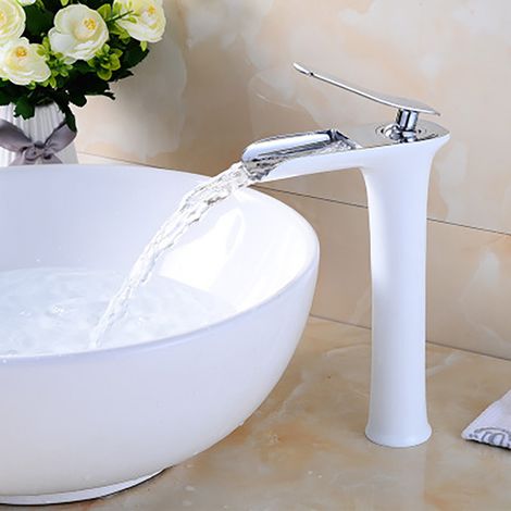 Robinet Salle de Bain Cascade Mitigeur Lavabo Haut Robinet Lave Mains Corps en Cuivre Durable Robinetterie Design Elégant Mélangeur Lavabo，