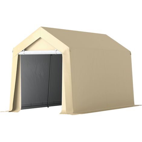 Abri de jardin tente de stockage portable pour extérieur avec cadre en acier galvanisé et grande porte 2 x 3,6 m beige