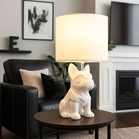 Lampe de table et chevet en céramique blanche avec abat-jour textile blanc, interrupteur à bascule, hauteur 40 cm, idéale pour lecture (1/5)