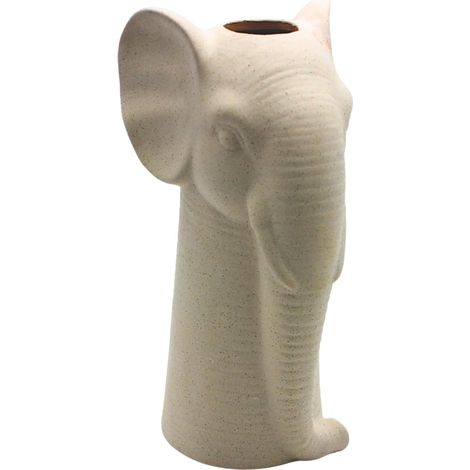 Vase éléphant décoratif en céramique - Vase de Table en céramique - Aspect Sable - Blanc - 12 x 13 x 25 cm (1/5)